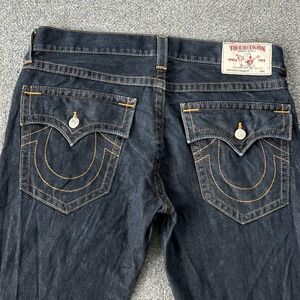 True Religion Jeans Mens 36x34 Blue Section Straight Dark Wash Flap Pockets